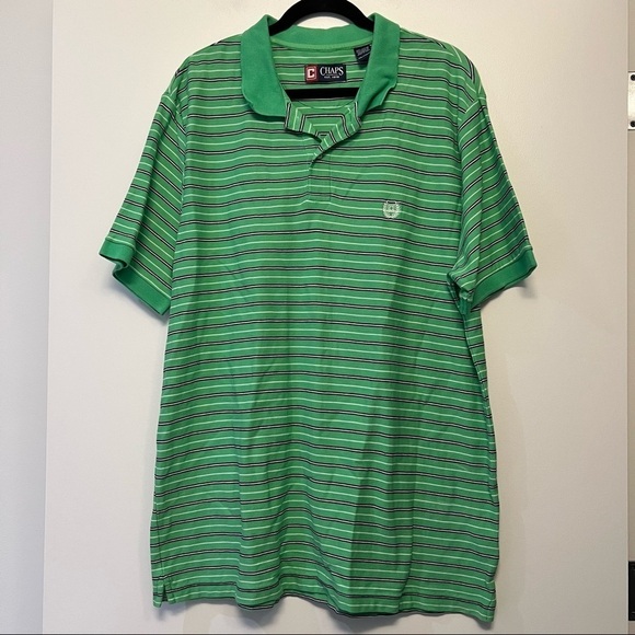 Chaps Green Black & White Striped Polo Shirt - Picture 2 of 5
